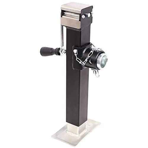 NBJINGYI Heavy Duty 5000LB Trailer Jack - 10\" Lift, Pipe Mount Swivel Jack with Lock Pin, Square Tube Mount, Side Wind Handle & Foot Plate, Black Coating. - Thumbnail 2