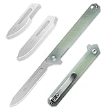 OLITANS G046 Mecha Mini Slim Folding Scalpel with 5pcs #24 and 5pcs #60 G13 Handle with Liner Lock, Utility EDC Pocket Knife with Back Clip（Jade Color）