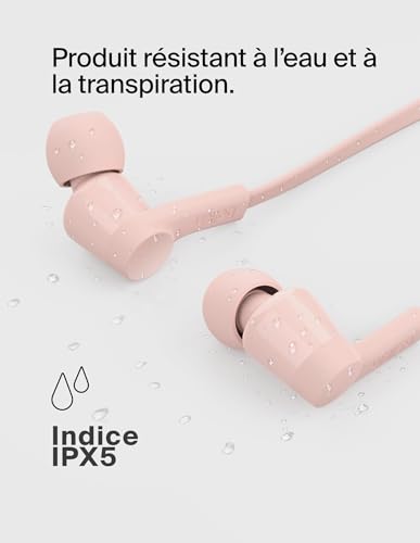 Belkin SoundForm Écouteurs filaires avec connecteur USB-C (écouteurs Intra-Auriculaires avec Micro, pour iPhone 16/15, iPad Mini, Galaxy 24, Android, etc., avec connecteur USB-C, Rose)