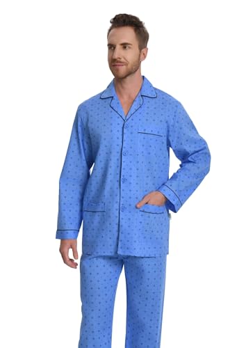 Image of GLOBAL Mens Pajamas Set, 100% Cotton Woven Drawstring Sleepwear Set with Top and Pants /Bottoms