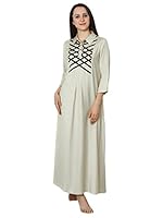 PATRORNA Plus Size Viscose Blend Embellished Maxi Night Shirtdress (SV56_Off-White_7XL)