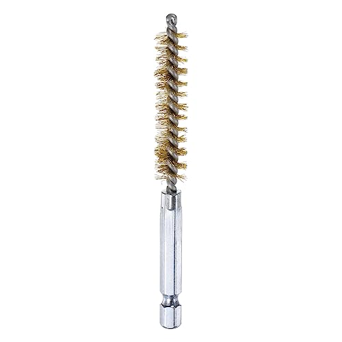 HARFINGTON Brass Bore Brush 10mm Dia 4" Long Cleaning Twisted Wire Brush with Handle 1/4" Hex Shank for Tubes, Ports, Bearings