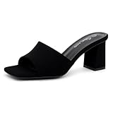 Shoe Land 3 Inch Block Heels for Women – Square Open Toe Slip-On Heeled Mules | Chunky Heel Dressy & Casual Sandals for Party, Wedding, Office | 2025 Trendy, 2901BlackNubuck, Size 9.0, Crypress