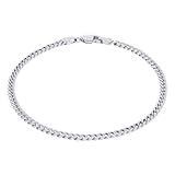 Nuragold 10K Real White Gold Miami Cuban Link 3mm Chain Bracelet (7'-9') Italian Jewelry for Men & Women - 7'