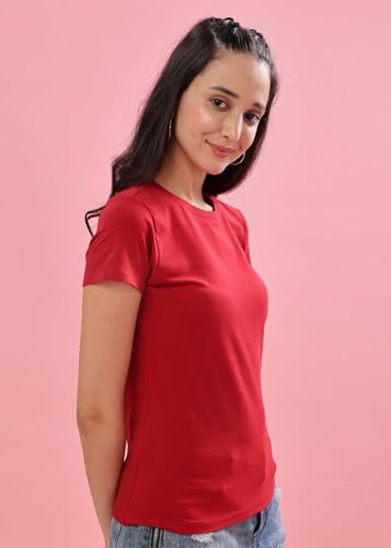 Image of Dollar Women's Solid Stretchable Cotton Round Neck Tshirt