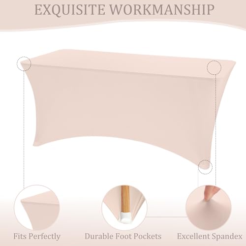 Image of 6 Pack 6FT Spandex Table Covers Washable Wrinkle Resistant Fitted Rectangle Tablecloth for Folding Table Wedding Party Birthday Banquet Bar Events(Cameo Brown)