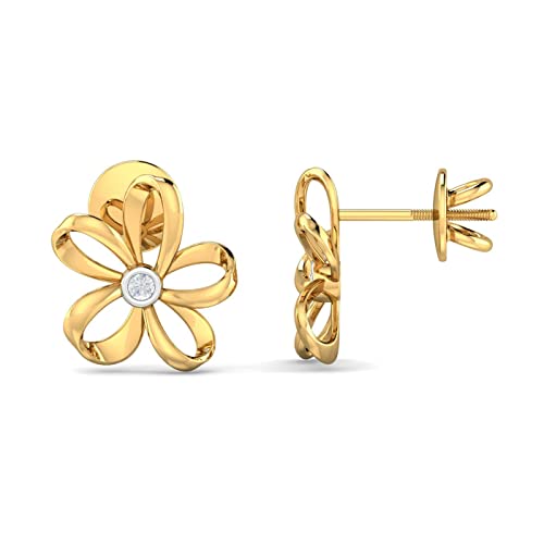 KuberBox 18KT Yellow Gold Diamond Eser Floral Stud Earrings for Women - Image 5