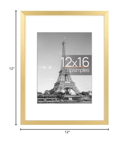 Image of upsimples 12x16 Picture Frame, Display Pictures 8.5x11 with Mat or 12x16 Without Mat, Wall Hanging Photo Frame, Gold, 1 Pack