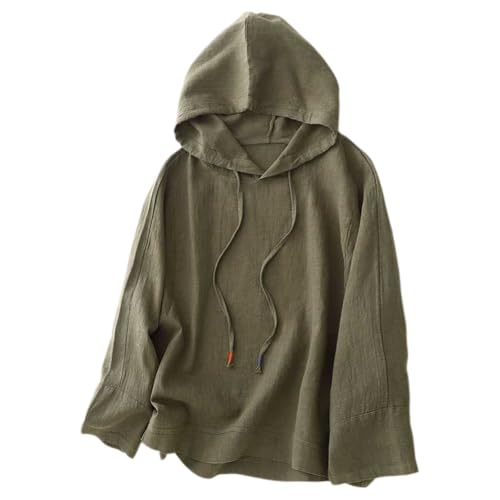 Camisa de gasa de mezcla de lino premium con capucha silueta fluida para mujer