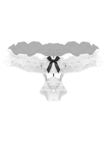 Alvivi Tanga Hombre Ropa De Baño Pijama Travestismo Calzoncillos Transparente Bordado Encaje Floral G String Blanco Talla única