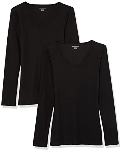 Amazon Essentials Women's Slim-Fit Layering Long Sleeve Knit Rib V-Neck Shirts (Available in Plus Size), Pack of 2