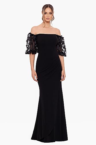 Image of Xscape Women's Illusion Sleeve Off the Shoulder Long Dress (Reg, Petite, Plus Sizes)