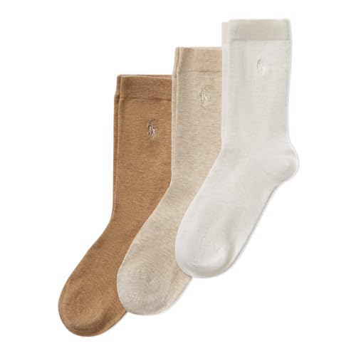 Polo Ralph Lauren Women's Classic Flat Knit Crew Socks-3 Pair Pack-Comfortable Cotton Poly Blend