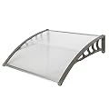Door Awning, Polycarbonate Window Canopy Awnings, Porch Awning, Front Door Overhang Exterior Rain and Snow Shed Cover with Bracke for Outside House Patio (Clear+Gray 100*96cm)