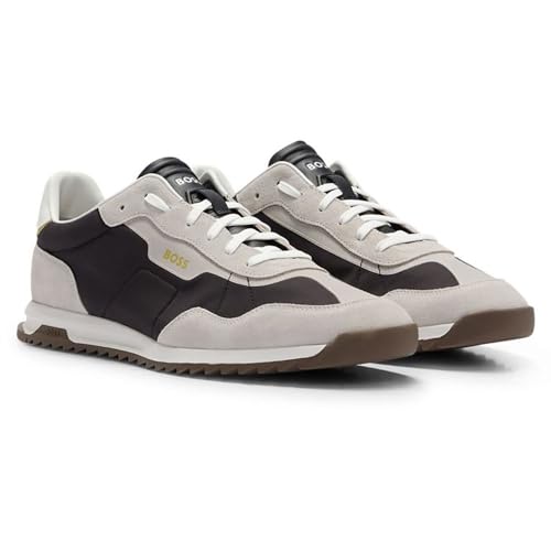 Image of BOSS Men's Zayn Low Profile Suede Leather Two Tone Sneaker