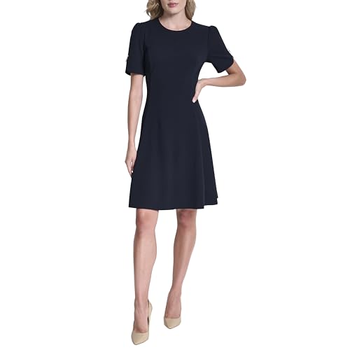 Image of DKNY Women's Button Short Sleeve Fit and Flare Dress