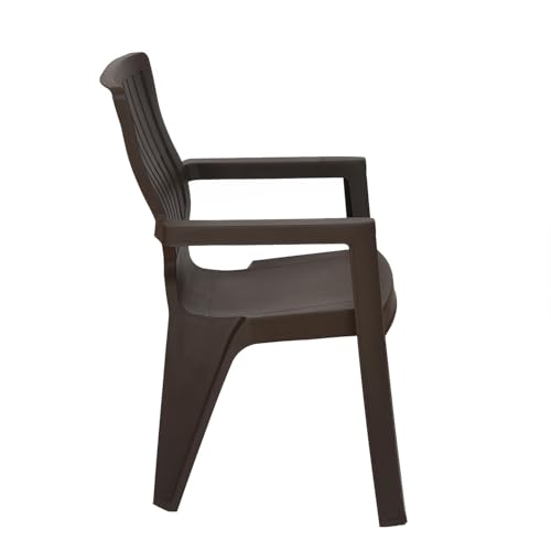 Image of Nilkamal Ortho Comfort Plastic Chair with Arm | 3 Year Warranty | Stackable Chair for Home, Living Room, Dining Room, Cafe & Balcony | Ergonomic Back Support | Indoor & Outdoor Use | Season Rust Brown