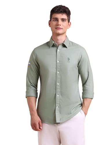 Image of U.S. POLO ASSN. Solid Tailored Fit Shirt for Men - 100% Cotton, Breathable & Comfortable, Full Sleeves Casual Shirt for Men