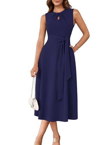 Image of GRACE KARIN Women 2026 Work Dress Sleeveless Tie Waist Elegant Party Cocktail A Line Flowy Midi Dresses with Pockets