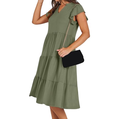 Maxi Dresses for Women 2025 Sundress Ruffle Sleeve V Neck Dress Ruched Elegant Swing Dress with Pocket3