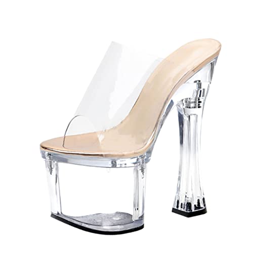 MUYEY Sexy Slippers Fashion 18CM/7.09 Inch Rough Heel Pole Lap Dancing Stripper Platform Slip on Sandal Unisex, lear, 9
