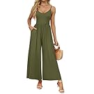 Tanou Women's Backless Jumpsuits Casual Sleeveless Scoop Neck Spaghetti Straps Jumpsuit Wide Leg Pants Romper with Pockets