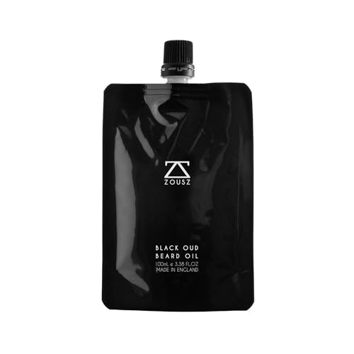 ZOUSZ Black Oud Beard Oil per Uomo (Crescita) | Essenziale per Cura della Barba - Idratante/Addolcitore Barba, Non Untuoso Dopo Rasatura, Senza Parabeni, Ricarica da 100mL