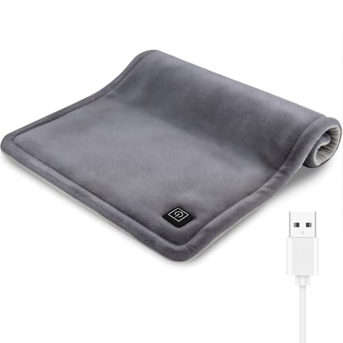 Comfheat USB Heating Pad for Travel Warmth Outdoors, 5V Small Heated Pad FSA Eligible HSA Non-Rechargeable Heat Therapy for Pain Relief Abdomen Cramps, 3 Heat Settings & Auto Off (16'x 12') Gray