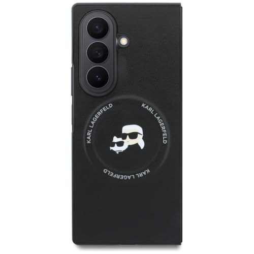 Image of CG MOBILE Karl Lagerfeld [Official Licensed], Protective Case Designed for Galaxy Z Fold 8 Ultra | Magnetic Compatible | PU Case | Karl & Choupette Heads Pins Logo & Metal Camera Button - Black