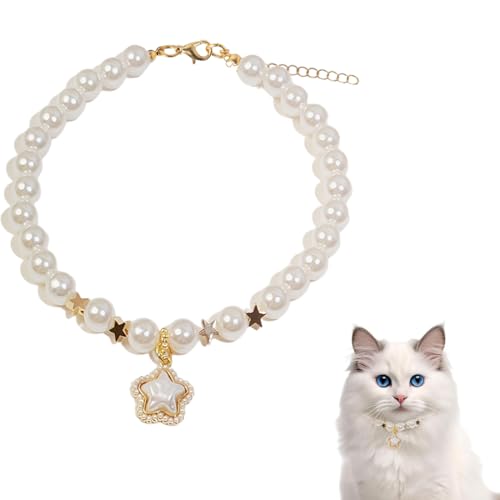 Stella regolabile collare gatto, collana di perle di gatto collare, adatta alla circonferenza del collo di 25-30 cm.