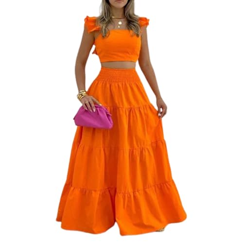 Vestido feminino boho com alça espaguete, gola quadrada, cor sólida, babado, linha, praia, longo, ma