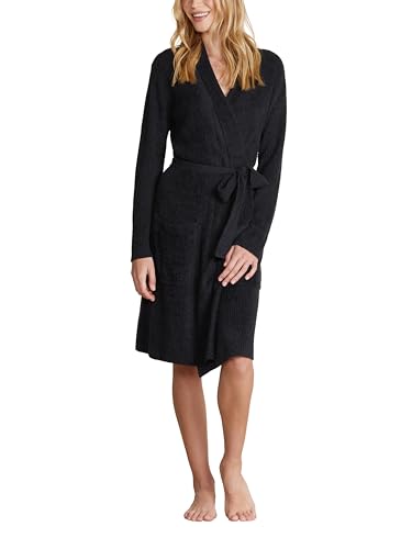 Barefoot Dreams CozyChic Lite HE gerippter Bademantel, Schwarz, Small-Medium