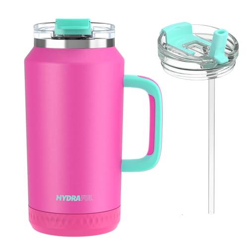 Hydraful 64 oz Tumbler with Handle and Straw - 100% Leak-Proof - Insulated Cup Reusable Stainless Steel Large Water Bottle Travel Mug for Gym, Hiking, and Camping - Gifts for Women Men Him Her