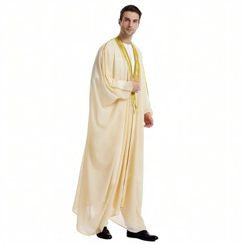 Musuly Herren Kaftan – Traditionelle Thobe Abaya Djellaba (Beige, L)