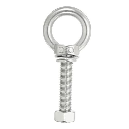 Image of PATIKIL M16 x 80mm Lifting Shoulder Eye Bolt, 304 Stainless Steel Lifting Ring Threaded Eyebolt with Nuts Washers for Hanging Hammocks Articles