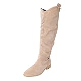 Generisch Botas largas y coloridas para mujer, cálidas y puras de otoño, botas redondas y gruesas para mujer con suela recta, beige, 42 EU