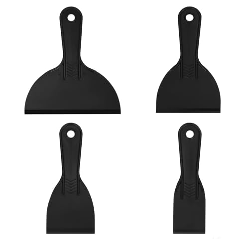 VKE Kit Couteaux à Enduire,Spatule Enduit Professionnel avec Manche Télescopique,Parfait Liss Inoxydable 25/40/60 cm,l'outil Parfait pour Cloison Sèche en Ciment (uniquement Spatules Plastique 4 PCS)