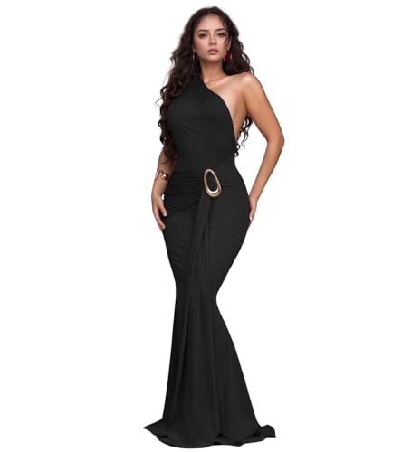 Image of PORRCEY Women's Sexy Rhinestone Lace Sheer Mesh Formal Evening Dress