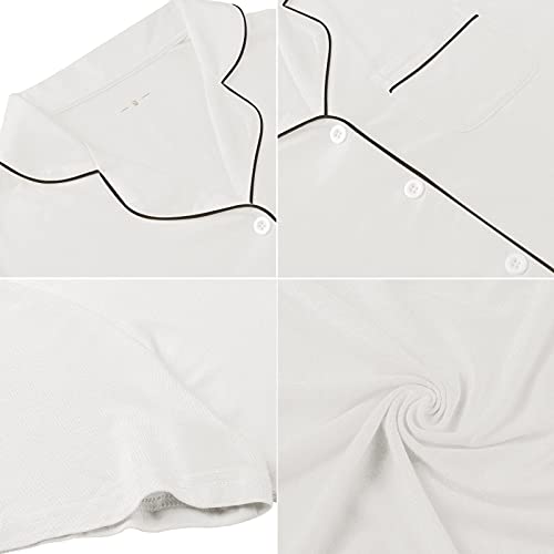 Image of Samring Pajama Nightgown for Women Short Sleeve Button Down Boyfriend Night Gown Nightdress Sleep Shirts