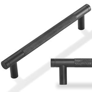 10 Pack 5 inch(128mm) Matte Black Kitchen Cabinet Handles Knurled Cabinet Pulls Black Drawer Pulls Kitchen Hardware