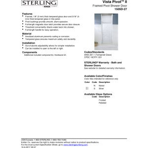 image for STERLING 1500D-27S Shower Door Pivot II 65-1/2-Inch H x 24 - 27-1/2-In