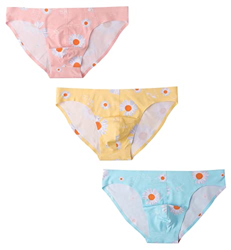 COMLIFE Men's Daisy Print Cotton Triangle Pants Traceless Low Rise Panties