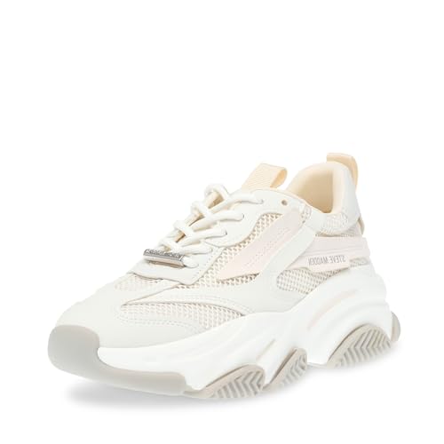 Steve Madden Women's Possession Sneaker, Off White/Beige Grey, 9.5