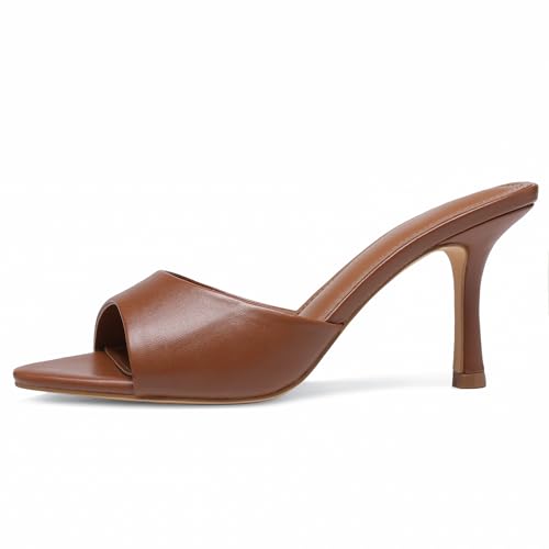 Image of Riekhany High Heel Mules for Women Slip On Open Pointed Toe Classy Patent Leather Stiletto Pumps Formal Slingback Mule Sandals Dress Walking Shoes