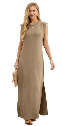 Image of GRECERELLE 2026 Women Year-Round Casual Round Neck Loose Split Wrinkle-Free Long Maxi Vacation Dress with Pockets (XXS-4XL)