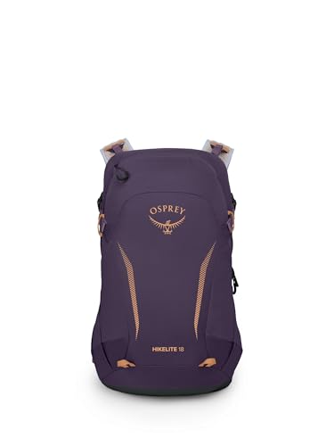 Image of Osprey Hikelite 18L Lightweight Hiking Backpack - Durable Travel Daypack with Rain Cover for Men and Women, Purple Ink /Purple Dusk /Cheddar Orange