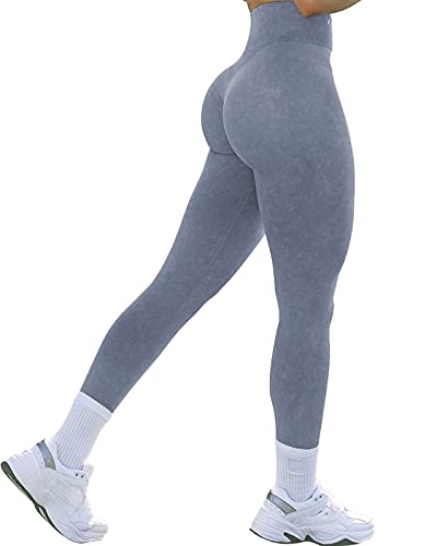 Workout Sets for Women Shorts Leggings Tops Bras Outfits Acid Wash Clothes Seamless Yoga Fashion Activewear (M, Blue Yoga Leggings 122)