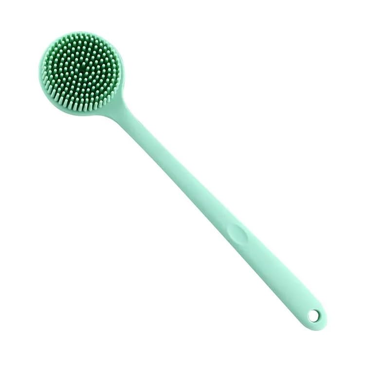MobFest® Double-Sided Silicone Back Scrubber Multifunctional Bath Shower Body Exfoliating Massage Brush With Long Handle, 1 Pcs (Green)-image-3
