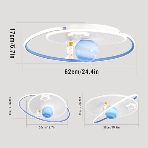AHXIAOZN LED Kinder Deckenlampe, 50cm Mond Astronaut Deckenleuchten, Kinderzimmerlampe Stufenloses Dimmen mit Fernbedienung, Schlafzimmer Decke Lampe Für Jungen und Mädchen Zimmer(Ovale, Blaue Kugel)