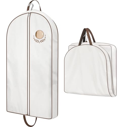 MISSLO 40' Cotton Garment Bags for Travel Waterproof Suit Bag Travel Mens Breathable Suit Cover Foldable Fur Coat Covers for Closet Storage for Women Short Hanging Clothes Bag for Jacket, Shirt, Dress